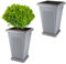 2X Pflanzkübel Pyramide Pflanzkübel Groß Außen Blumenkübel Outdoor Pflanztopf Pflanzkasten Blumentopf mit Untersetzer Rechteckig 50 Grau