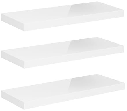 eSituro Wandregal 3er Set, Regal Wand weiß Hochglanz, Hängeregal, Schweberegal, Regalbrett Bücherregal zum Aufhängen, Wandboard für Wohnzimmer Küche Arbeitszimmer Badezimmer, 80x22.9x3.8 cm