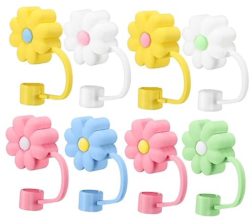 Amosfun 8 Pièces Embouts En Silicone Pour Pailles En Inox Capuchon Protecteurs De Paille Bouchon De Paille Floral Chapeau De Paille De Fleur De Paille Fleurs Gel De Silice