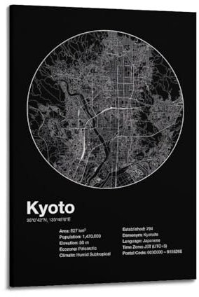 Stadtkarten-Poster, Kyoto-Poster, dekorative Malerei, Leinwand, Wandposter und Kunstdruck, moderne Familienschlafzimmer-Dekoration, Poster, 20 x 30 cm