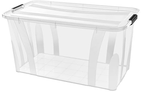 Aufbewahrungsboxen mit Deckel, 7L 14L 21L 32L 55L 80L Plastik Boxen Klickverschluss Stapelboxen 1er/3er Sets Lebensmittelecht Transparent Haushalt & HLKauf-Block (1er 80-Liter & 1x HLKauf-Block)