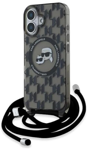 CG MOBILE Karl Lagerfeld KLHMP16SHCKCKLCK Hülle für iPhone 16 6.1 Zoll schwarz Lizenzprodukt IML Crossbody Monogram Karl & Choupette Head kompatibel mit MagSafe