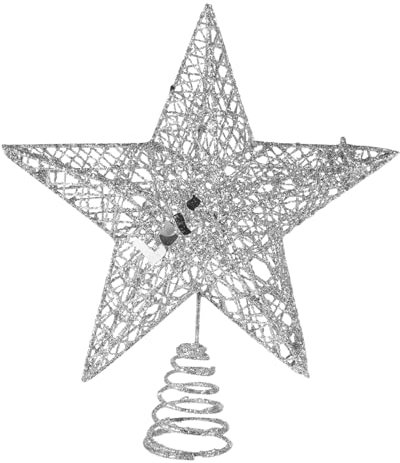 ABOOFAN 5 stella albero topper neon albero di natale da tavolo puntale dell'albero toppers luce lumino adorn puntale per albero delle vacanze glitterato puntale per albero di Natale Silver
