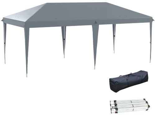 Outsunny Carpa Plegable Gazebo 3x6 m Altura Ajustable 3 Niveles Gris Claro | Cenador Plegable, Toldo Anti-UV, Bolsa de Transporte, para Camping Fiestas