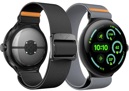 Kamita [2Pezzi] Nylon Cinturino Compatibile con Google Pixel Watch 3 45mm, Elastico Cinturini di Ricambio Sportivi per Pixel Watch3, Regolabili Trail Loop Intrecciato per Uomo e Donne (Nero+Grigio)