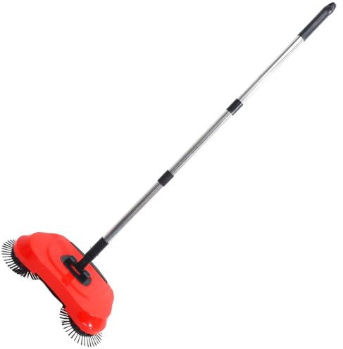 Garneck Barredora Manual con Recogedor y Cepillo Mop para Limpieza De Escoba y Cubo De Basura Diseño y Duraderos Rojo
