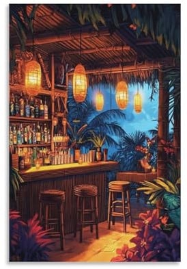 BNCEDJK Hawaiianisches Tiki-Bar-Leinwand-Poster, Schlafzimmerdekoration, Landschaft, Büro, Raumdekoration, Geschenk, 30 x 45 cm