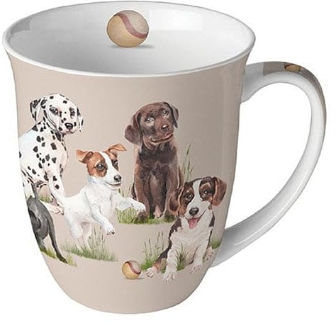 Ambiente Tasse 10cm Porzellan mit Hunde Motiv - 0,4L Keramiktasse Porzellangeschirr - Kaffeetasse Teetasse Kakaotasse - Tassen & Becher Tiermotiv für Hundefans - Porzellantasse Hundetasse Braun