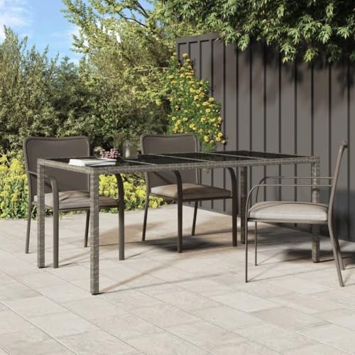 LVHUIDEH Gartentisch Grau 190x90x75 cm Gehärtetes Glas und Poly Rattan