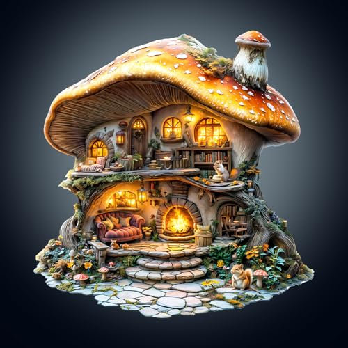 WOODBESTS Holzpuzzle Erwachsene, Pilzhaus Holzpuzzles, 290 Teile Holz Puzzle, Unregelmäßige Einzigartige Tierform Puzzle, Schön Geschenke für Puzzleliebhaber (33.2 * 34 cm)