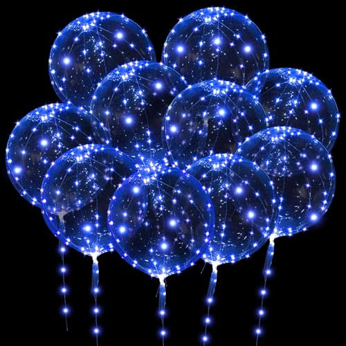 OSDUE 10 Palloncini LED Trasparenti, 24 Pollici Palloncini LED BOBO, Palloncino Luminosi Blu Riutilizzabile con 3m Luci della Stringa Adatti, per Compleanni Matrimoni San Valentine Natale Decorazioni