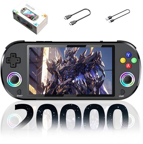 M22 Pro Consola de Juegos Petro portátil,20000+ Juegos,30+ emuladores,Sistema EmuELEC Consolas de Juegos Portátil,5 HD IPS de Colores RGB Pantalla Consola de Videojuegos Retro,3000mAh (Negro-64G)