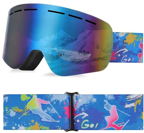 YooxArmor Skidglasögon för barn, anti-dimma snowboardglasögon med dubbla linser för barn 6–14 år, 100 % UV 400-skydd för pojkar och flickor OTG över hjälm kompatibel