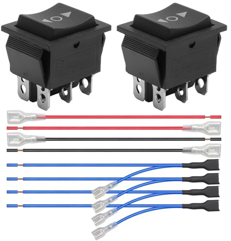 2 delar, 12 V, 16 A, DPDT-vippbrytare (ON)-OFF-(ON) – 6-stifts växelbrytare med kabel för polaritetsinversion – 3-positionsvippbrytare för DC-motorstyrning