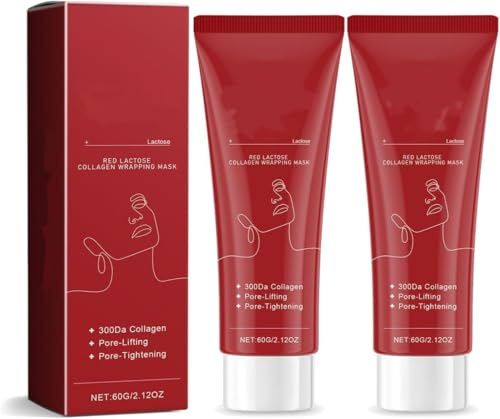 Kollagen-Wickelmaske mit roter Laktose, Kollagen-Peeling-Maske für porenverfeinernde, elastische und feuchtigkeitsspendende Pflege, reduziert Erschlaffung und Mattheit