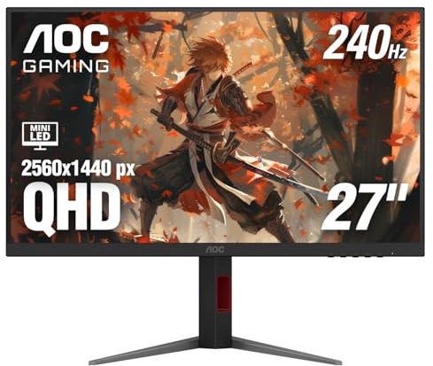 AOC Gaming Q27G4ZMN Mini écran de Jeu LED 27 , QHD Ultra Wide 1440p, 240 Hz, 1 ms, DisplayHDR 1000, Adaptive-Sync, 1152 Zones de Gradation, Xbox/PS5/Switch Ready, 3 Ans Zero Bright-Dot