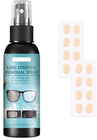 100ml Linsen-Kratzer-Entferner-Spray,Eparaturspray Fingerabdrücke,Brillenglas Reparatur Spray,Brillenglas-Kratzer-Reparaturspray,mit 8 Paar Nasenpads Aus Schwamm