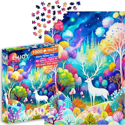 Puzzle 1000 Teile für Erwachsene - Hirsch im Fantasiewald | Matt & blendfrei | Unterhaltsam & anspruchsvoll | 68 x 48 cm | Besonderes Geschenk | Enjoy