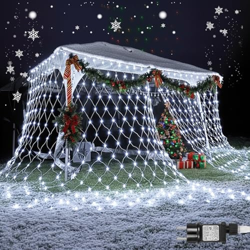 PLODAXE Lichternetz Außen Innen 6x4m, 660 LED Lichterkette Netz mit 8 Modi Speicherfunktion, IP44 Lichtnetz für Büsche Garten Balkon Fenster Hochzeit Weihnachtsdeko, Weiß
