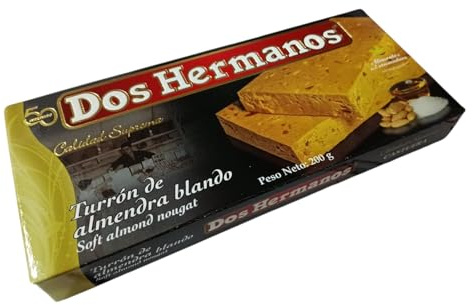 Turrón de Almendra Blando Dos Hermanos 200 g – Receta Tradicional Tipo Jijona – Almendra, Miel y Clara de Huevo – Turrón Artesano Clásico