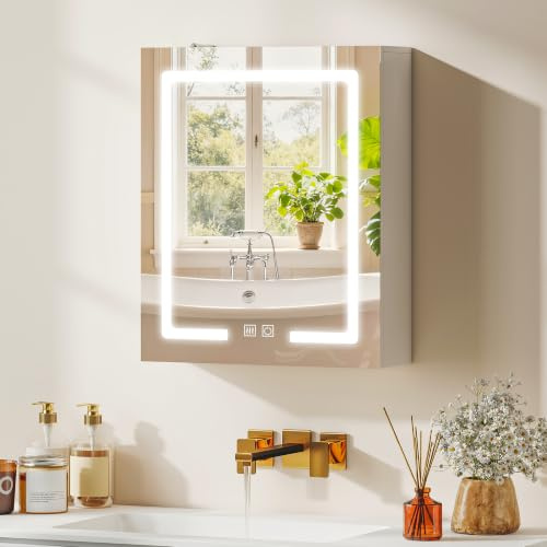 HOMCOM Armoire Murale Salle de Bain Miroir Éclairage LED 50x15x60cm Blanc | Meuble Salle de Bain, Anti-Buée, Étagères Réglables, 3 Températures de Lumière, Interrupteur Tactile
