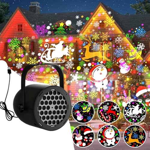 Projecteur de Noël USB à 16 modes – LED rotative pour décoration intérieure et extérieure (noir-Noël)