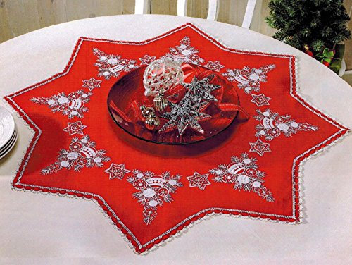 KAMACA Stickpackung in ROT in Sternen - Form Stickdecke 75x75 cm Stielstich Spannstich Plattstich vorgezeichnet Baumwolle Stickset mit Stickvorlage Weihnachten (Stern der Weihnacht 75x75 cm)