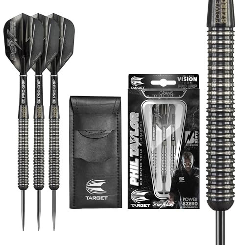 Target Darts Phil Taylor Power 8-Zero 1 Schwarze Steeldart-Darts, Dart-Set aus 80% Tungsten, P8Z1, 23G | Darts in Spielerausführung mit festen Spitzen | Inklusive schwarzem Dart-Etui