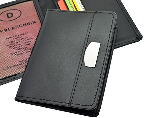 MACEMARO TRADING Ausweisetui - Kreditkartenetui Kartenetui Ausweishülle Scheckkartenhülle EC Scheckkarte Visitenkarte Ausweis Leder Grau Schwarz Geldbörse Damen Herren Sichtfenster 6 Fächer