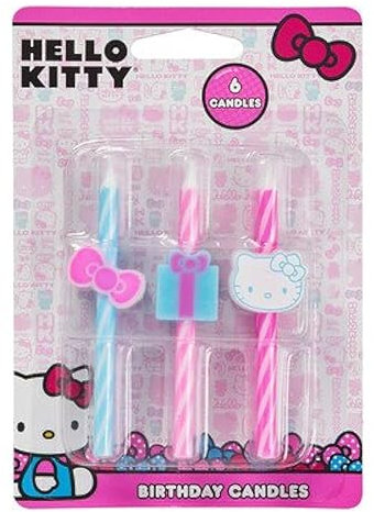 Hello Kitty® Birthday Cake Candles | 6 Birthday Candles for Cake Decorations, Pink & Blue Striped Candles, Cupcake Toppers for Hello Kitty® Party