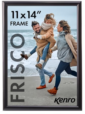 Kenro Frisco Plastic Picture Frames (Box of 1) - 11x14 Inch / 28x35cm Wall Hanging Stylish Photo Frame with Glass Front - Black