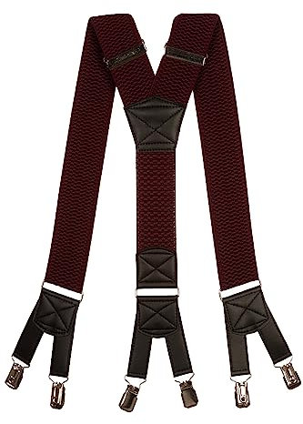 Olata 6 Clip Herren Hosenträger/extra breite Y-Hosenträger – 5 cm. Burgund Rot