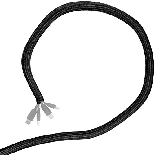 Minadax® 5 Meter, 25mm Ø Gewobener Selbstschließender Profi Kabelschlauch Kabelkanal in schwarz für Flexibles Kabelmanagement