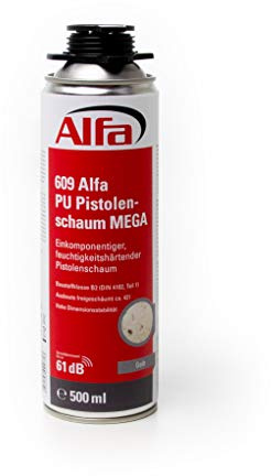 4x Alfa PU 1K Pistolenschaum 500 ml – feuchtigkeitshärtender Schaum (4l) | Profi-Qualität – Einkomponentiger, feuchtigkeitshärtender PU-Pistolenschaum für präzise Montagearbeiten