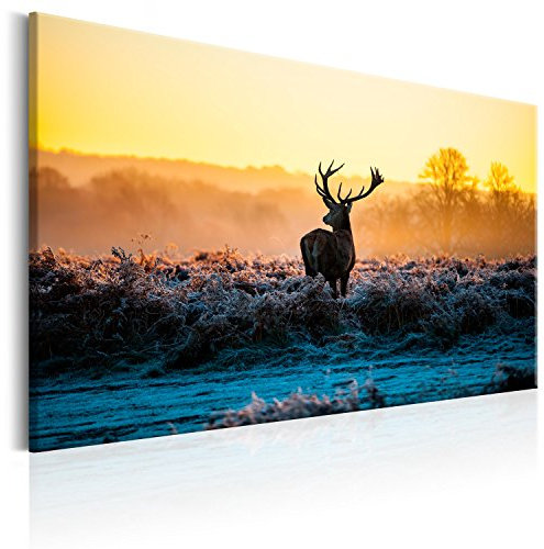 murando - Wandbilder XXL Hirsch 120x80 cm 1 tlg - Wand Deko Vlies Leinwand Bilder Groß Wanddeko Wohnzimmer Schlafzimmer Kunstdrucke - Natur Tier Landschaft g-B-0048-b-b