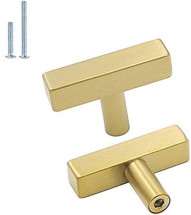 goldenwarm 5pack Gold Drawer Knobs T Bar Gold Cabinet Knobs Brushed Brass Single Hole Kitchen Handles Stainless Steel