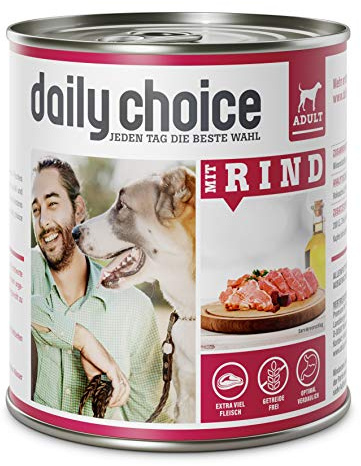DAILY CHOICE – Rind | Nassfutter mit natürlichen Zutaten und wertvollen Superfoods für ausgewachsene Hunde. Getreidefreies Alleinfutter ohne Zusatzstoffe in der Dose | 12x800g Rind