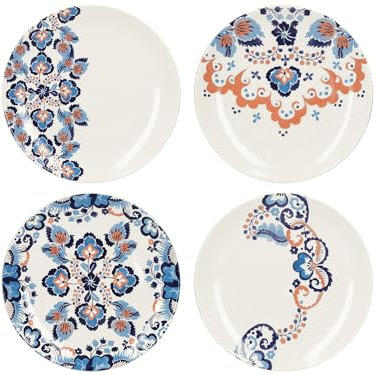 V&A Rococo Silk Side Plates with Printed Design, Fine China, White, 20.5 cm, Set of 4