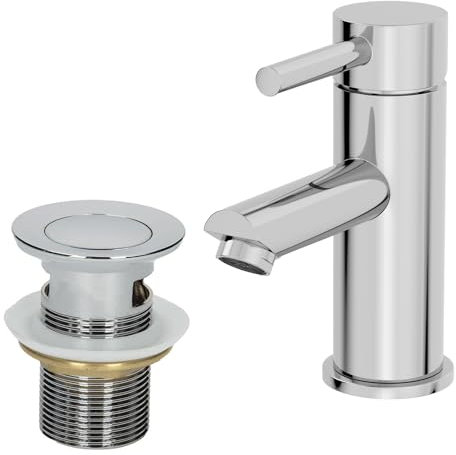 Architeckt® Malmo Bathroom Basin Sink Mixer Tap with Waste Modern Mono Round Single Lever Handle Faucet for Sinks, Chrome