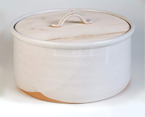 XL – Riesen-Brottopf, weiß-sand, Keramik/Holz, gerne auch für mehr als fünf Personen