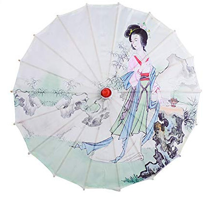 Asiatische Japanische Chinesische Seide Tuch Regenschirm Dekorative Öl Papier Sonnenschirm Holzgriff Klassische Bunte Malerei Tanz Requisiten für Hochzeit Kostüm Cosplay Fotografie Tanzen