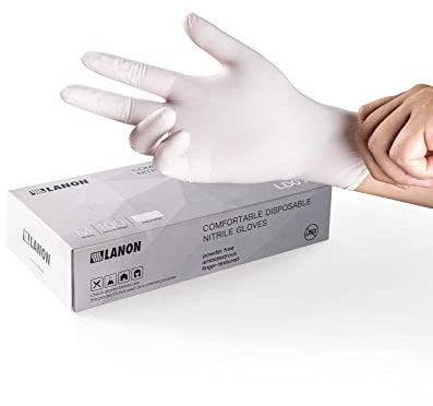 LANON 3 mil Gants Jetables en Nitrile, Contact Alimentaire, Sans Latex, Sans Poudre, 100 Gants, Taille S