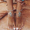 Fashband Boho geschichtete Fußkettchen Silber Türkis Knöchel Armband Vintage Fußkettchen Sommer Strand Fußkette Schmuck verstellbar für Frauen Mädchen