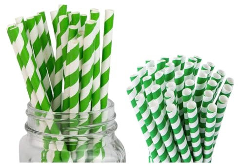 HOT BARGAINS 250 X Disposable Straws Paper Straws Stripy Straws Eco Friendly Biodegradable Drinking Straws 8 - Choose Color (Green)