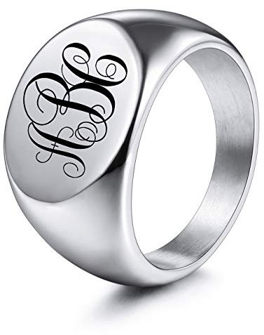 MeMeDIY Personalisierter Gravierter Anfänglicher Monogramm-Oval-Siegelring für Männer Frauen Jungen Anpassen von Edelstahl-buchstabenringen Valentinstag-geschenkschmuck, Bündel Ringgrößeneinstellern
