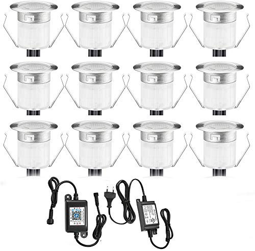 10er Bluetooth Smart Dimmbar 0.6W Warmweiß Kaltes Weiß, Weiß 3 in 1 LED Bodeneinbauleuchten 3000k-6000k Einbaustrahler, Ø30mm IP67 Wasserdicht LED Einbaustrahler Außen, timing function