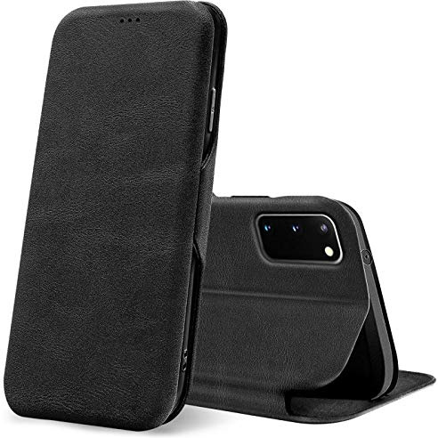 CoolGadget Klapphülle für Samsung Galaxy S20 mit Kartenfach Schwarz | Business Flip Case mit Standfunktion, Magnetverschluss, strukturierte Oberfläche, schlank und leicht