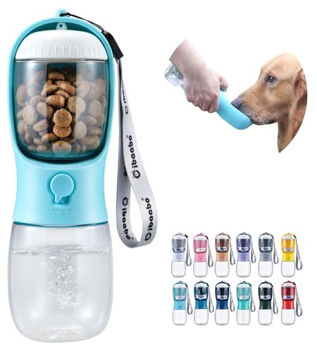 Cibaabo, Borraccia per cani con contenitore per cibo, da viaggio, portatile, per passeggiate ed escursioni, per cani e gatti