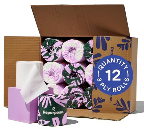 Repurpose Toilettenpapier aus 100% Bambus, 3-lagig, baumfrei, plastikfrei, FSC-zertifiziert, septisch sicher, schnell löslich, RV-Friendly, 12 Rollen (300 Blatt/Rolle), ohne Duft/Farbstoffe
