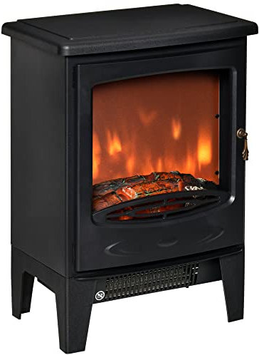 HOMCOM Chimenea Eléctrica Portátil de 900/1800W con Efecto de Llama Termostato Ajustable y Protección Sobrecalentamiento hasta 20 m² 39x26x54,8 cm Negro